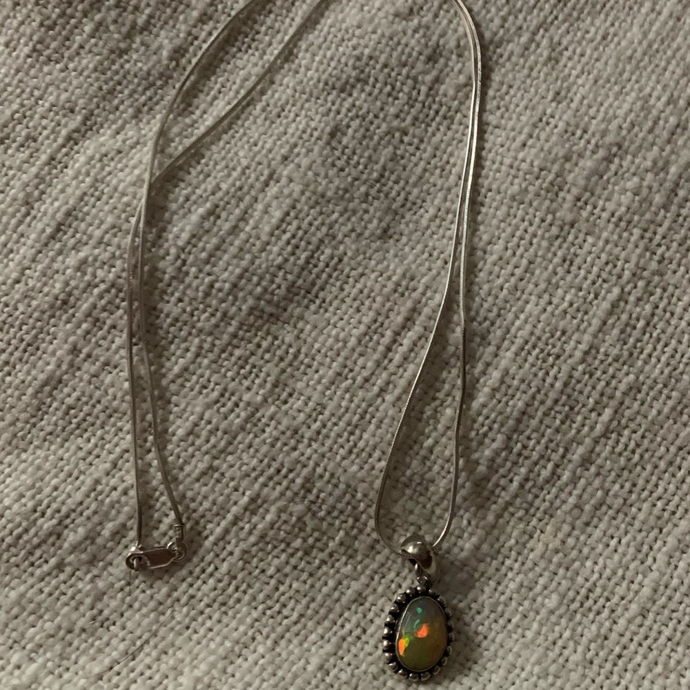 Sterling Silver Genuine Ethiopian Opal Necklace - Picture 5 of 6